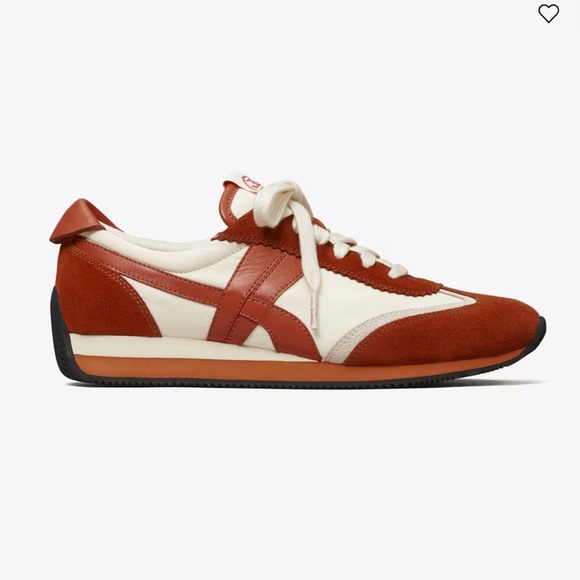 Tory Burch Rust Red and Cream Leather & Suede Sneakers - Picture 2 of 4